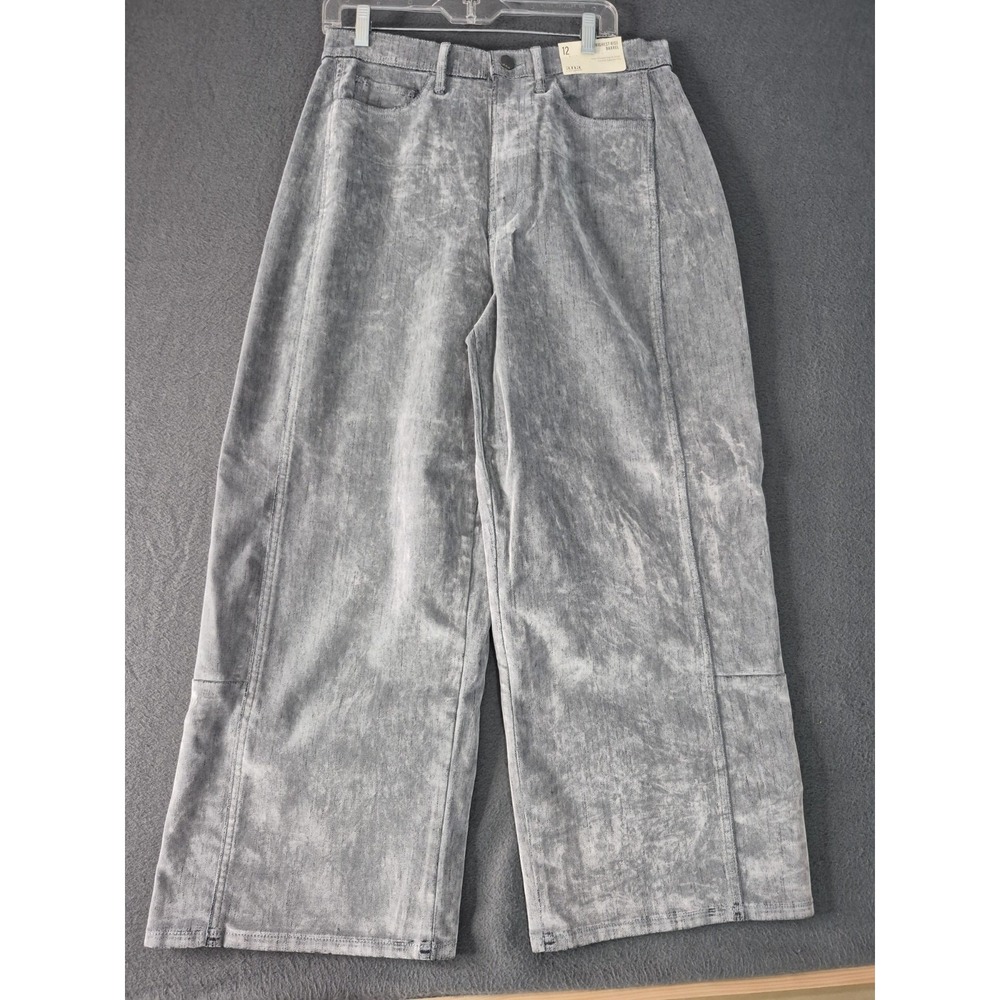 Ana A New Approach Highest Rise Barrel Stone Grey Flocked Pants 12 Wide Leg NWT